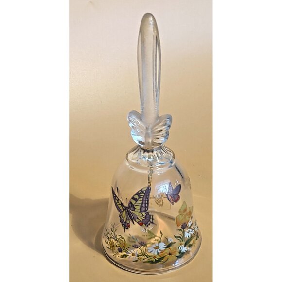 Vintage Art Crystal Glass Bell Avon Butterflies & Flowers 1990 - Picture 11 of 12